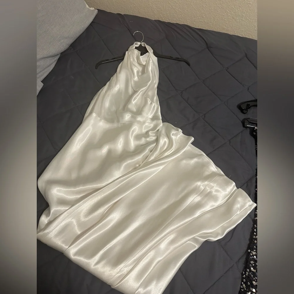 Meshki Esther Iridescent Satin Cowl Maxi Dress - Ivory - Picture 4 of 6